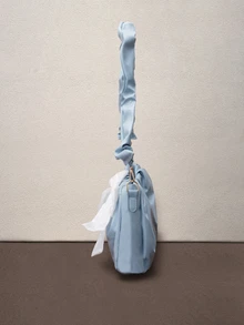 Hatastic Bow Decor Pleated Chain Shoulder Bag Music Fest - Baby Blue - View 4