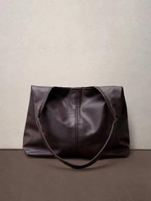 Hatastic 2026 Fashionable Solid Color Commuter Tote Bag, Minimalist Niche Design Underarm Bag, Stylish Large Capacity Shoulder Bag Music Fest Halloween - Coffee Brown - View 3