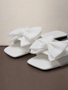 Hatastic Women's Fashion Flat Square Toe Slip-On Sandals, Versatile Ladies Summer Beach Slides Non-Slip Music Fest - White - View 5