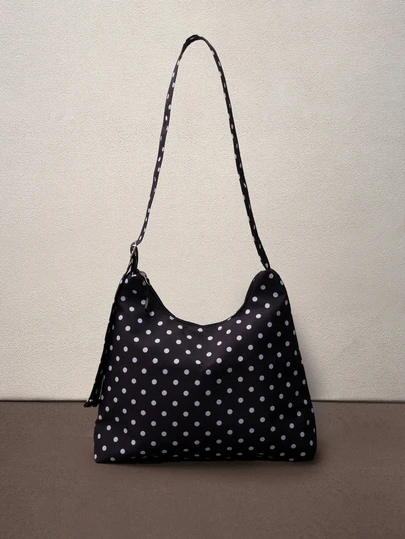 Hatastic Women's Shoulder Bag, Fashionable Polka Dot Crescent Shaped Fabric Bag , Polka Dot Music Fest