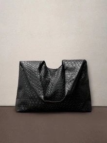 Hatastic Women's Solid Color PU Leather Fashion Large Capacity Shoulder Bag For Daily Commute, New Fashionable Big Bags For Women , Office Music Fest - Black - View 4