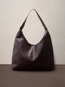 Hatastic 时尚女士新月形编织单肩包，PU皮革斜挎包带零钱包，新款时尚大容量女士音乐节包包 - 咖啡棕 - 查看 1