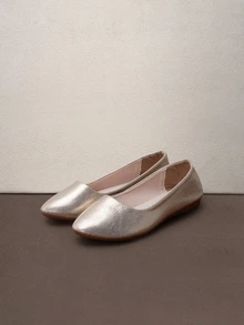 Hatastic Giày bệt nữ màu vàng ánh kim đa năng mùa Thu/Đông, chất liệu thoáng khí, thích hợp đi làm, dạo phố, dự tiệc âm nhạc. - Vàng - Xem 1