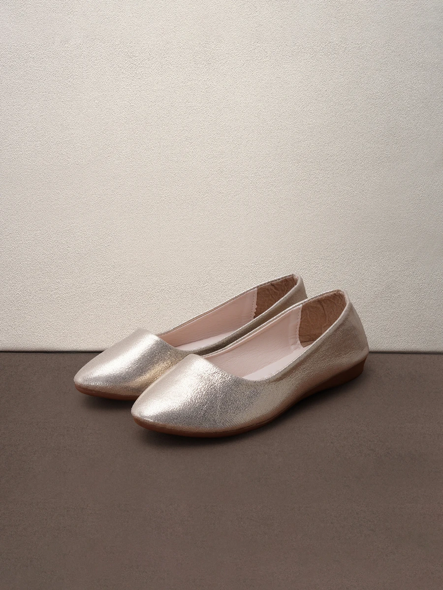 Hatastic Giày bệt nữ màu vàng ánh kim đa năng mùa Thu/Đông, chất liệu thoáng khí, thích hợp đi làm, dạo phố, dự tiệc âm nhạc. - Vàng - Xem 1