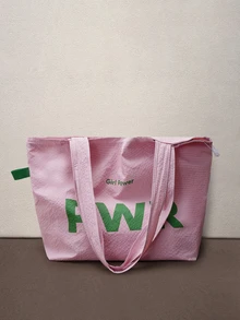 Hatastic Túi đeo vai một bên cỡ lớn, dây rút, mẫu mới 2025, chất liệu vải canvas, in chữ Nhật, túi xách tay bằng nylon, túi công sở, túi dự tiệc âm nhạc. - Hồng - Xem 3