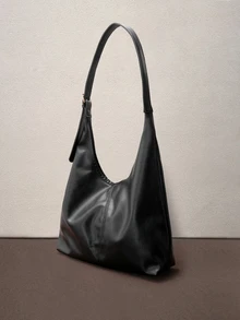 Hatastic 2026 New Fashion Solid Color Commuter Tote Bag, Minimalist Niche Design Underarm Bag, Stylish Large Capacity Shoulder Bag Music Fest Back To School - Black - View 2