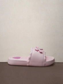 Hatastic 2025春夏新款女士粉色蝴蝶结塑料凉鞋，平底拖鞋，夏季家居鞋，音乐节必备 - 粉色 - 查看 5