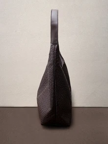 Hatastic 时尚女士新月形编织单肩包，PU皮革斜挎包带零钱包，新款时尚大容量女士音乐节包包 - 咖啡棕 - 查看 2