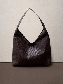 Hatastic 时尚女士新月形编织单肩包，PU皮革斜挎包带零钱包，新款时尚大容量女士音乐节包包 - 咖啡棕 - 查看 5