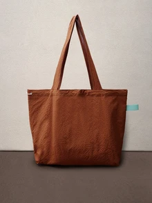 Hatastic Túi đeo vai một bên cỡ lớn bằng vải canvas có dây rút, in chữ Nhật, chất liệu nylon, thích hợp cho đi làm, đi lễ hội âm nhạc. - màu nâu - Xem 4