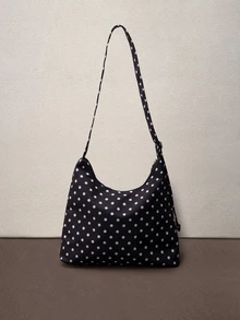 Hatastic 女士单肩包，时尚波点新月形布包，波点音乐节 - 黑色 - 查看 4