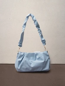 Hatastic Bow Decor Pleated Chain Shoulder Bag Music Fest - Baby Blue - View 3