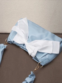 Hatastic Bow Decor Pleated Chain Shoulder Bag Music Fest - Baby Blue - View 2
