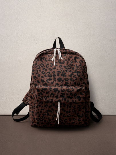Hatastic Fashionable Leopard Corduroy Backpack, Vintage Casual Style, Ideal Choice For Campus And Students. This Lightweight And Spacious Backpack Is The Perfect Companion For Winter Classes, Outings, And Travel. Back-To-School Essential, Suitable For Women, Girls, And Students, Can Be Perfectly Matched With Various Backpack Accessories. This Backpack Is Suitable For School, College, And Has A Strong Campus Style. ,University Bag , Back To School Music Fest