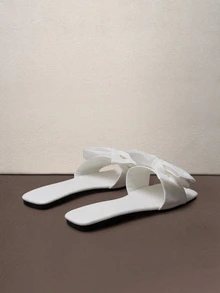 Hatastic Women's Fashion Flat Square Toe Slip-On Sandals, Versatile Ladies Summer Beach Slides Non-Slip Music Fest - White - View 3