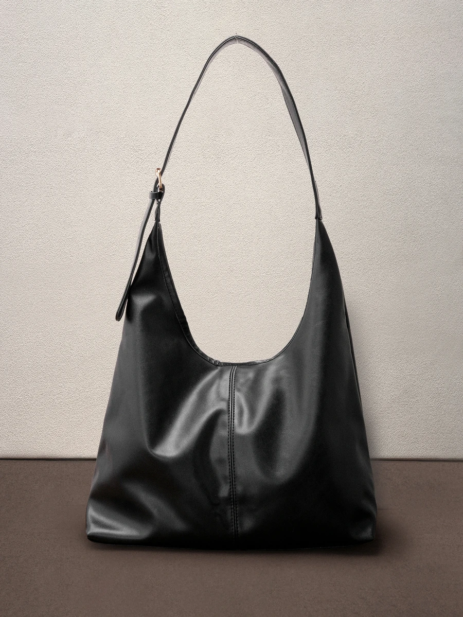 Hatastic 2026 New Fashion Solid Color Commuter Tote Bag, Minimalist Niche Design Underarm Bag, Stylish Large Capacity Shoulder Bag Music Fest Back To School - Black - View 1