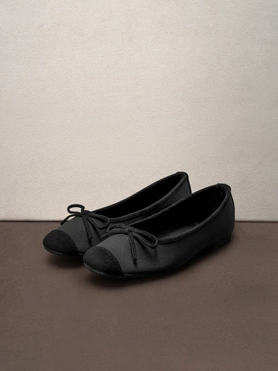 Hatastic 女士芭蕾平底鞋，时尚方头套脚软底鞋，百搭平底鞋，黑色蝴蝶结平底乐福鞋，音乐节特惠，建议选购大一码