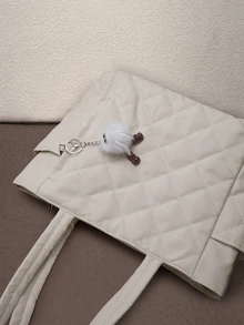 Hatastic Túi xách thời trang mới, dung tích lớn, thiết kế chần bông đính đá, quai xách đôi, thích hợp cho lễ hội âm nhạc. - Màu be - Xem 4