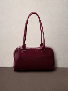 Hatastic 1 chiếc túi tote cổ điển tối giản có khóa kéo, trang trí bằng các ngăn nhỏ, hai quai xách, phù hợp cho nữ giới sử dụng hàng ngày khi đi làm và tham dự các lễ hội âm nhạc. - Màu Đỏ Sâu - Xem 4