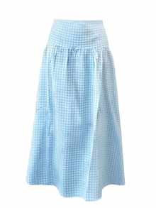 Chân váy xòe in họa tiết phong cách đồng quê mùa hè dành cho nữ, kiểu dáng thường ngày, chất liệu vải bố, thích hợp cho kỳ nghỉ. - Màu xanh nhạt - Xem 5