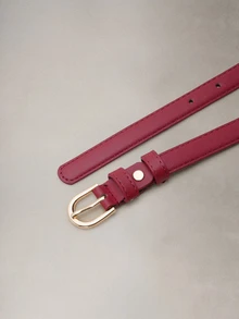 Hatastic 1件裝 褐色可調長度純色扣環腰帶，附打孔器，適合音樂節、萬聖節 - 酒紅色 - 查看 5
