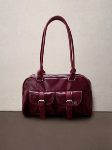 Hatastic 1 chiếc túi tote cổ điển tối giản có khóa kéo, trang trí bằng các ngăn nhỏ, hai quai xách, phù hợp cho nữ giới sử dụng hàng ngày khi đi làm và tham dự các lễ hội âm nhạc. - Màu Đỏ Sâu - Xem 1