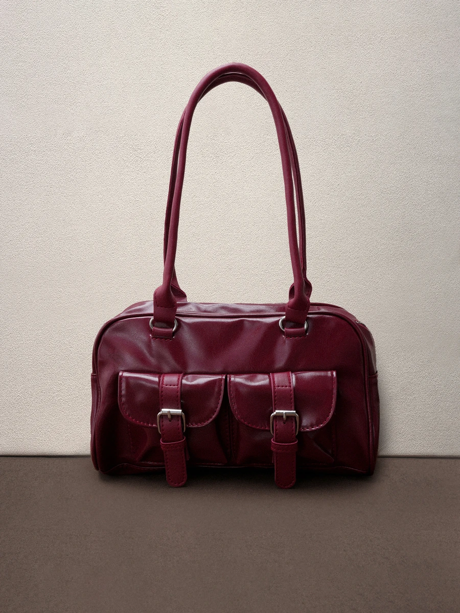 Hatastic 1 chiếc túi tote cổ điển tối giản có khóa kéo, trang trí bằng các ngăn nhỏ, hai quai xách, phù hợp cho nữ giới sử dụng hàng ngày khi đi làm và tham dự các lễ hội âm nhạc. - Màu Đỏ Sâu - Xem 1