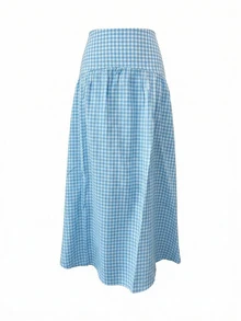 Chân váy xòe in họa tiết phong cách đồng quê mùa hè dành cho nữ, kiểu dáng thường ngày, chất liệu vải bố, thích hợp cho kỳ nghỉ. - Màu xanh nhạt - Xem 4