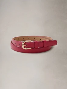 Hatastic 1件裝 褐色可調長度純色扣環腰帶，附打孔器，適合音樂節、萬聖節 - 酒紅色 - 查看 4
