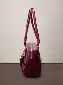 Hatastic 1 chiếc túi tote cổ điển tối giản có khóa kéo, trang trí bằng các ngăn nhỏ, hai quai xách, phù hợp cho nữ giới sử dụng hàng ngày khi đi làm và tham dự các lễ hội âm nhạc. - Màu Đỏ Sâu - Xem 5
