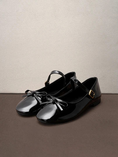 Hatastic 女士新款黑色单扣蝴蝶结装饰轻盈奢华时尚百搭玛丽珍芭蕾舞鞋，休闲户外公主仙女风学院乐福鞋，低跟经典复古欧美风通勤平底鞋音乐节