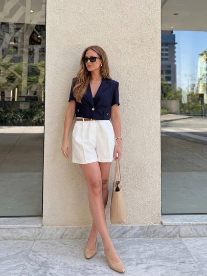 above the aurora Summer Formal Cropped Blazer Short Sleeve For Women Elegant Casual Going Out Short Sleeve Blazer Tops