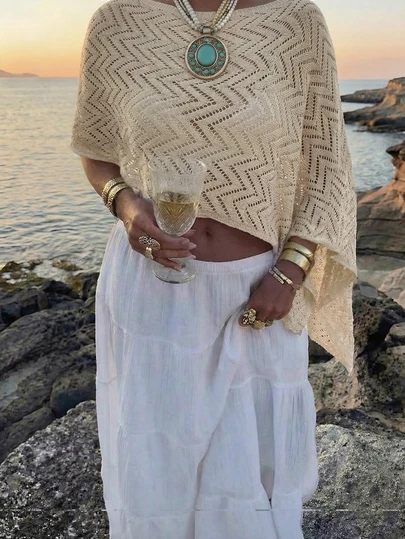 Women's Asymmetrical Hem Knit Top, Suitable For Beach & Vacation In Summer