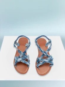 Rollcall Sandal Datar Slip-On Kasual Modis Serbaguna untuk Wanita Ukuran Plus, Musim Semi/Panas - Biru - View 5
