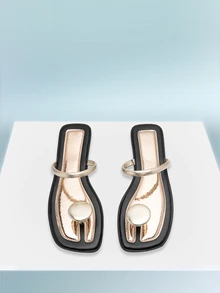 Rollcall 女士平底人字拖凉鞋，2025 年夏季新款时尚露趾系带平底拖鞋，金色 - 金色 - 查看 3