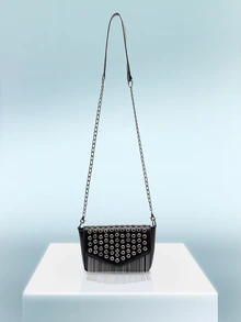 Rollcall Mini Studded & Fringe Decor Flap Square Bag, Perfect For Rodeo Occasion - Black - View 3