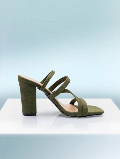 Rollcall 春夏新款百搭方头罗马凉鞋，粗跟系带经典高跟凉鞋