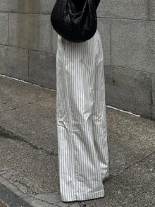 夏季、海滩、优雅、女士运动装，女士通勤优雅长裤，时尚女士条纹阔腿裤（带拉链和口袋），办公室通勤装，白色条纹夏季春季套装 - 白色 - 查看 6