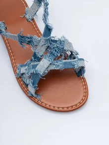 Rollcall Sandal Datar Slip-On Kasual Modis Serbaguna untuk Wanita Ukuran Plus, Musim Semi/Panas - Biru - View 4