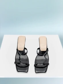 Rollcall Women's Square Toe Slip-On High Heel Sandals, Casual Backless Mules - Black - View 3