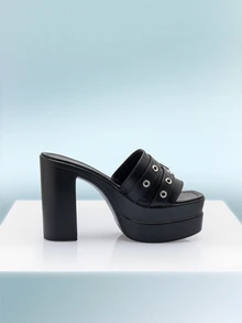 Rollcall Women High Heel Sandals 2024 Summer New Height-Increasing Shoes European And American Fashion Street Punk Style Roman Strap Slip-On Sandals With Double Decorative Buckles And Thick Bottom Slope Heel Hollow-Out Large Size Women Shoes For Parties, Holidays, Roman Chunky Heels, Super Slim High Heels, Sexy Nightclub Women Shoes With Double Waterproof Platform, Motorcycle Open Toe Rivet Sandals - Black - View 1