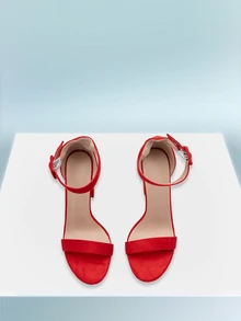 Rollcall Women's Fashion New Comfortable Evening Party Vacation Square Buckle Thick High Heel Roman Style Sandals,Spring Summer Outfits - Red - View 3