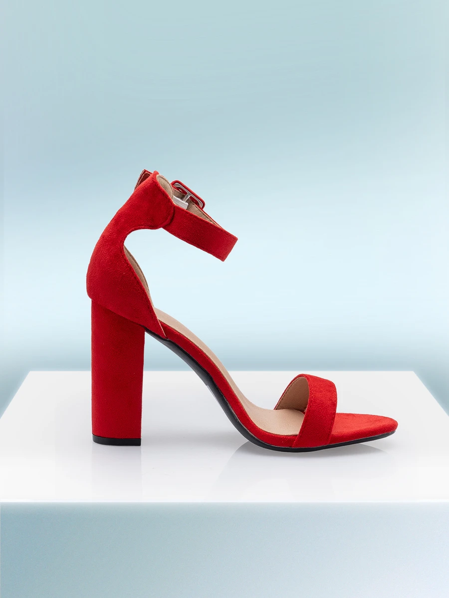 Rollcall Women's Fashion New Comfortable Evening Party Vacation Square Buckle Thick High Heel Roman Style Sandals,Spring Summer Outfits - Red - View 1