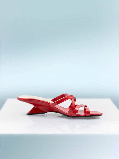 Rollcall Women's Red Square Toe Criss-Cross Strap High Heel Sandals, Casual Backless Mule Sandals