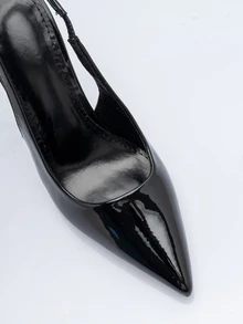 Rollcall Women's Autumn/Winter Black Pointed Toe Kitten Heel Slingback Pumps, Comfortable Backless Fashion Sandals - Black - View 5