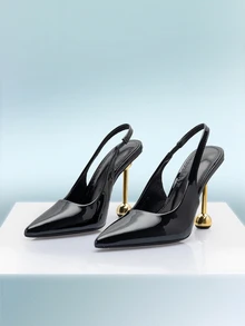 Rollcall Women's Autumn/Winter Black Pointed Toe Kitten Heel Slingback Pumps, Comfortable Backless Fashion Sandals - Black - View 4