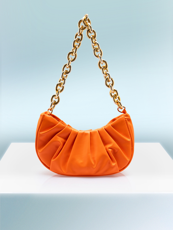 Rollcall Neon Orange Minimalist Chain Ruched Bag