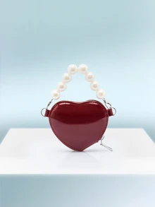 Rollcall 小众设计迷你手提包，时尚个性心形珍珠链条单肩包 - 紅色 - 查看 1