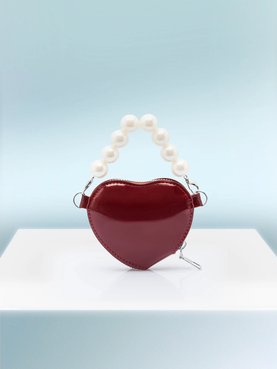 Rollcall 小众设计迷你手提包，时尚个性心形珍珠链条单肩包 - 紅色 - 查看 1
