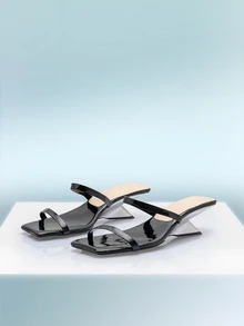 Rollcall Women's Square Toe Slip-On High Heel Sandals, Casual Backless Mules - Black - View 2